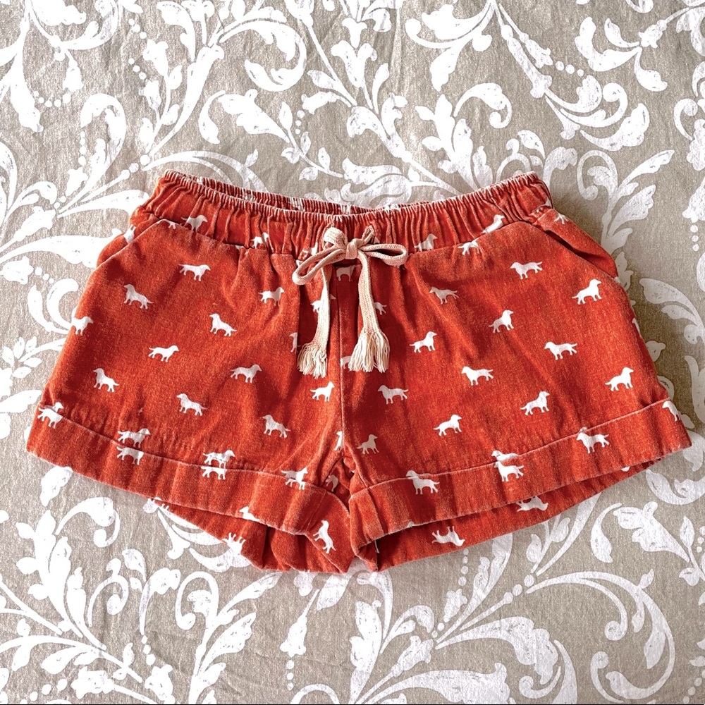TWENTY GIRLS Orange Puppy Drawstring Shorts